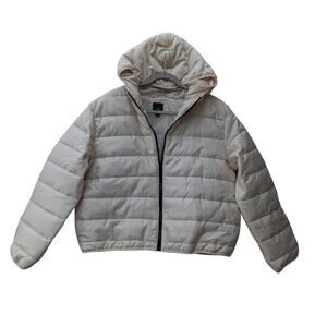 Wild Fable Puffer Coat Hooded Winter Jacket‎ Quilted Zip Up Medium Ivory Short